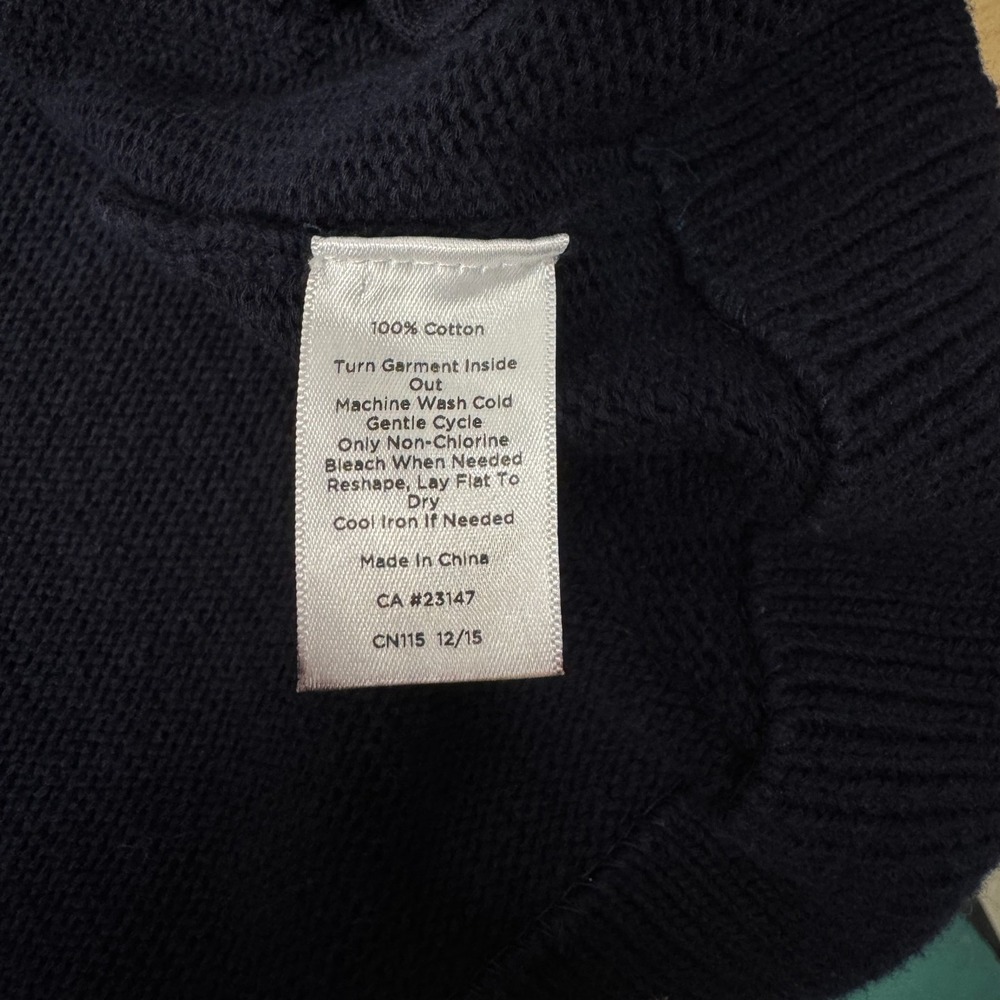 Talbots Cotton Open Cardigan, Sz Small, Navy Red White 3/4 Sleeve Pockets Boxy - Picture 8 of 8